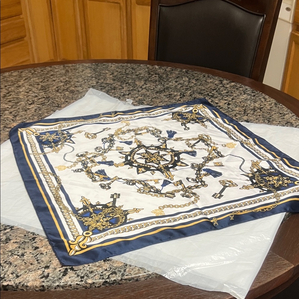 Navy and Gold Nautical Print Scarf